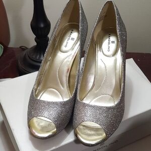 Bandolino Glittering Silver Peep-Toe Heels